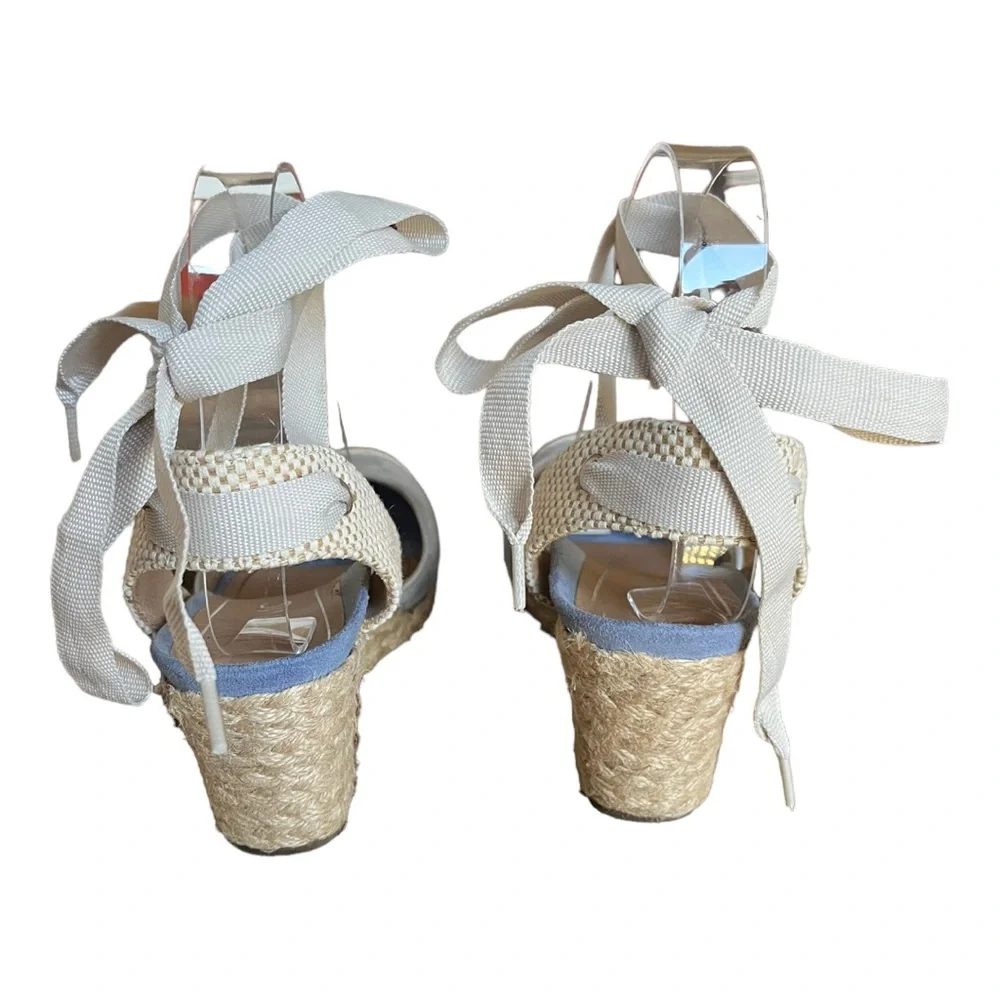 Vionic Espadrille Wedges Strappy Tie Aruba Maris Blue and Khaki